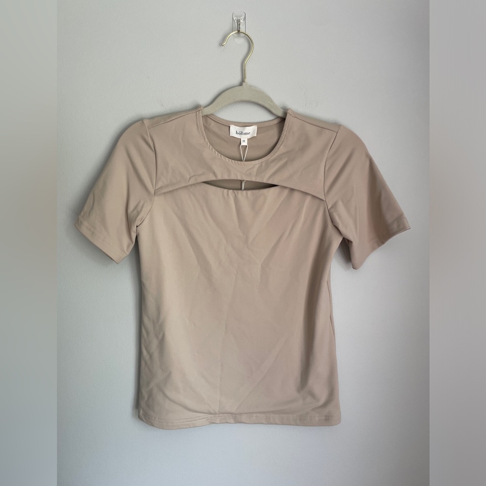 Bohme Cut Out Short Sleeve Double Lined Top in Taupe Women’s Size Medium NWT